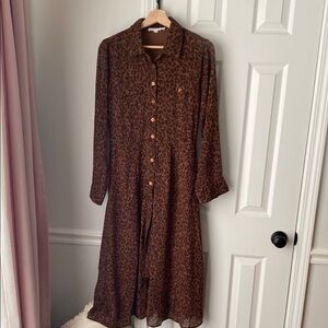Lucky Brand Brown and White Long Sleeve Buttoned Sundress